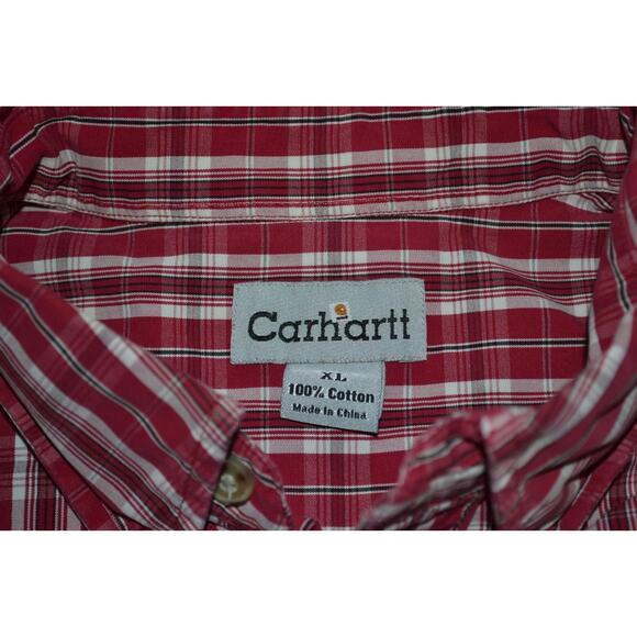 29079 Carhartt Button Up Work Shirt Size XL Mens Front Pocket Red Plaid - Picture 7 of 8